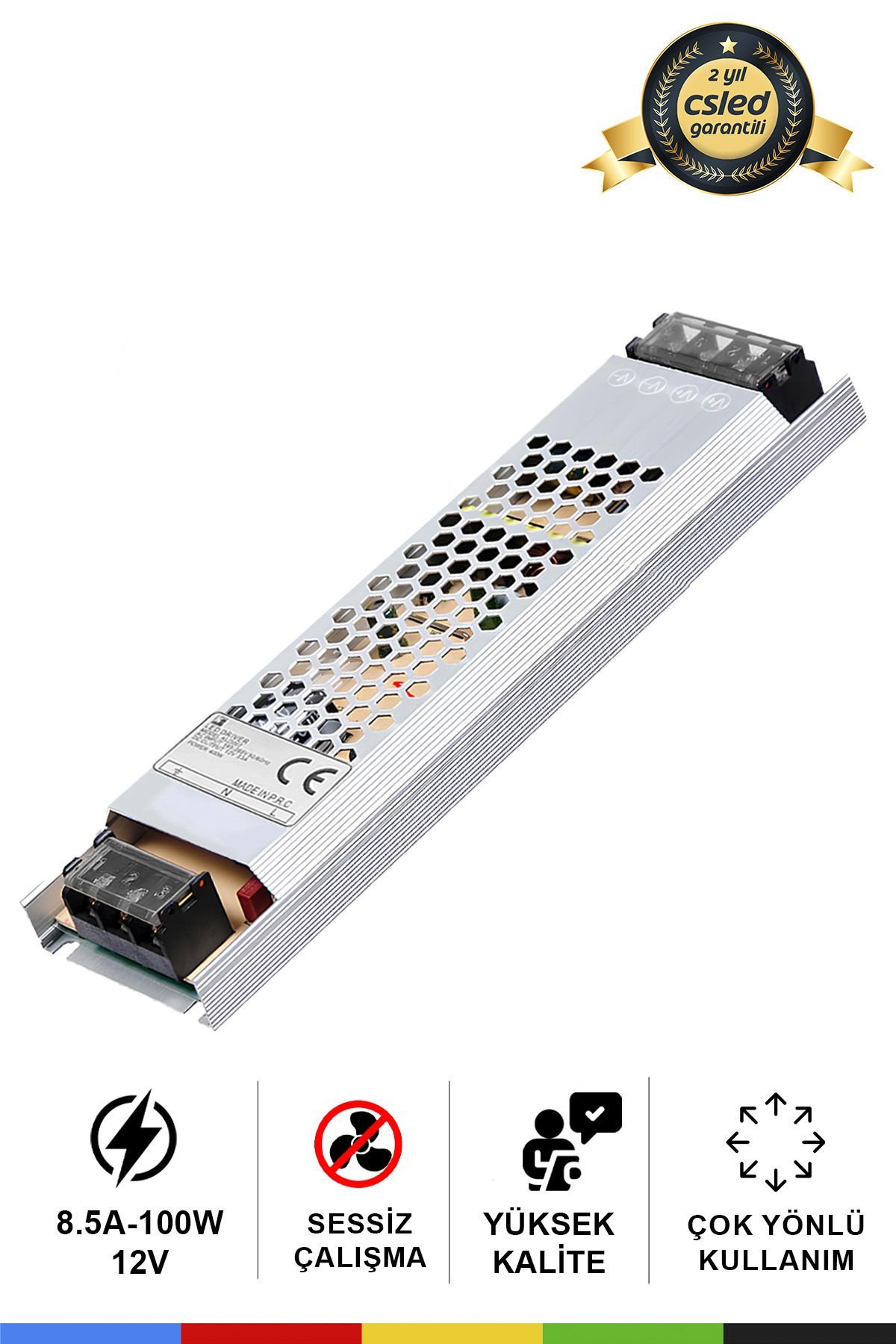 12 Volt 8,5 Amper 100 Watt Ultra Slim Trafo – IP20 Koruma