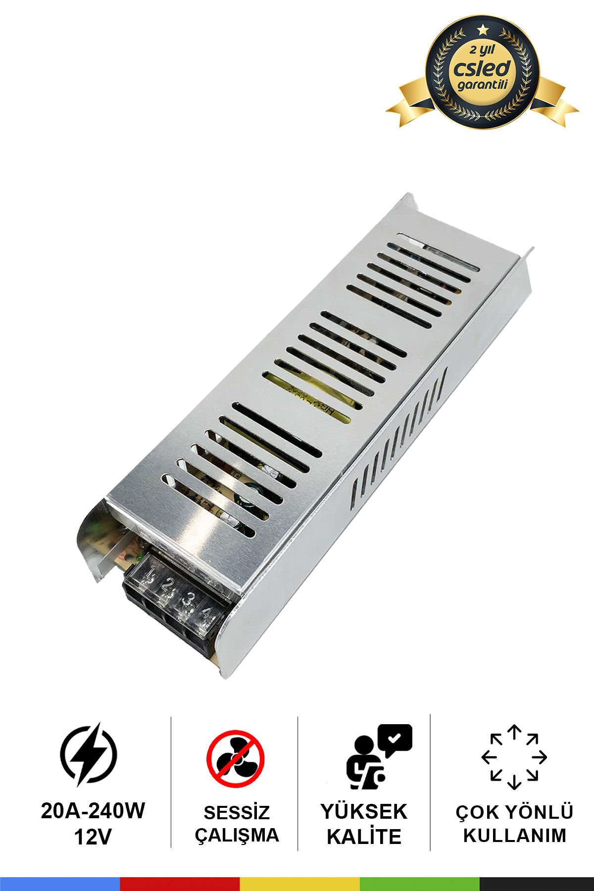 12V 20 Amper 240 Watt Metal Dar Kasa Fansız Adaptör – Sessiz ve