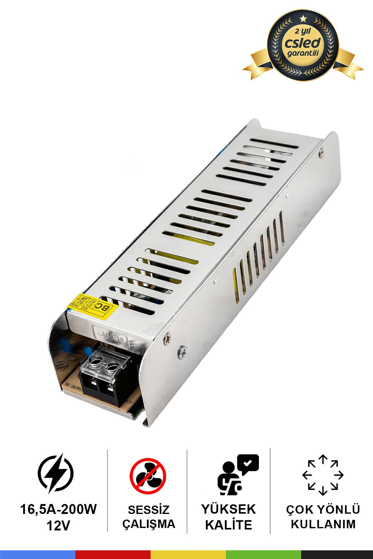 12V 16,5 Amper 200 Watt Metal Dar Kasa Fansız Adaptör – Sessiz ve Güçlü Güç Kaynağı